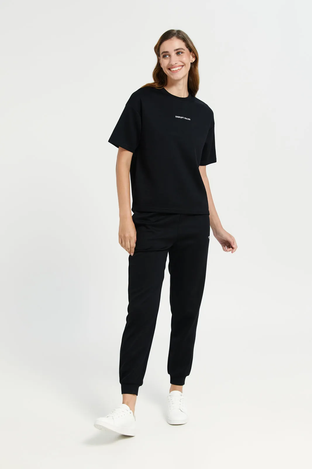 Women Black Placement Print Joggers
