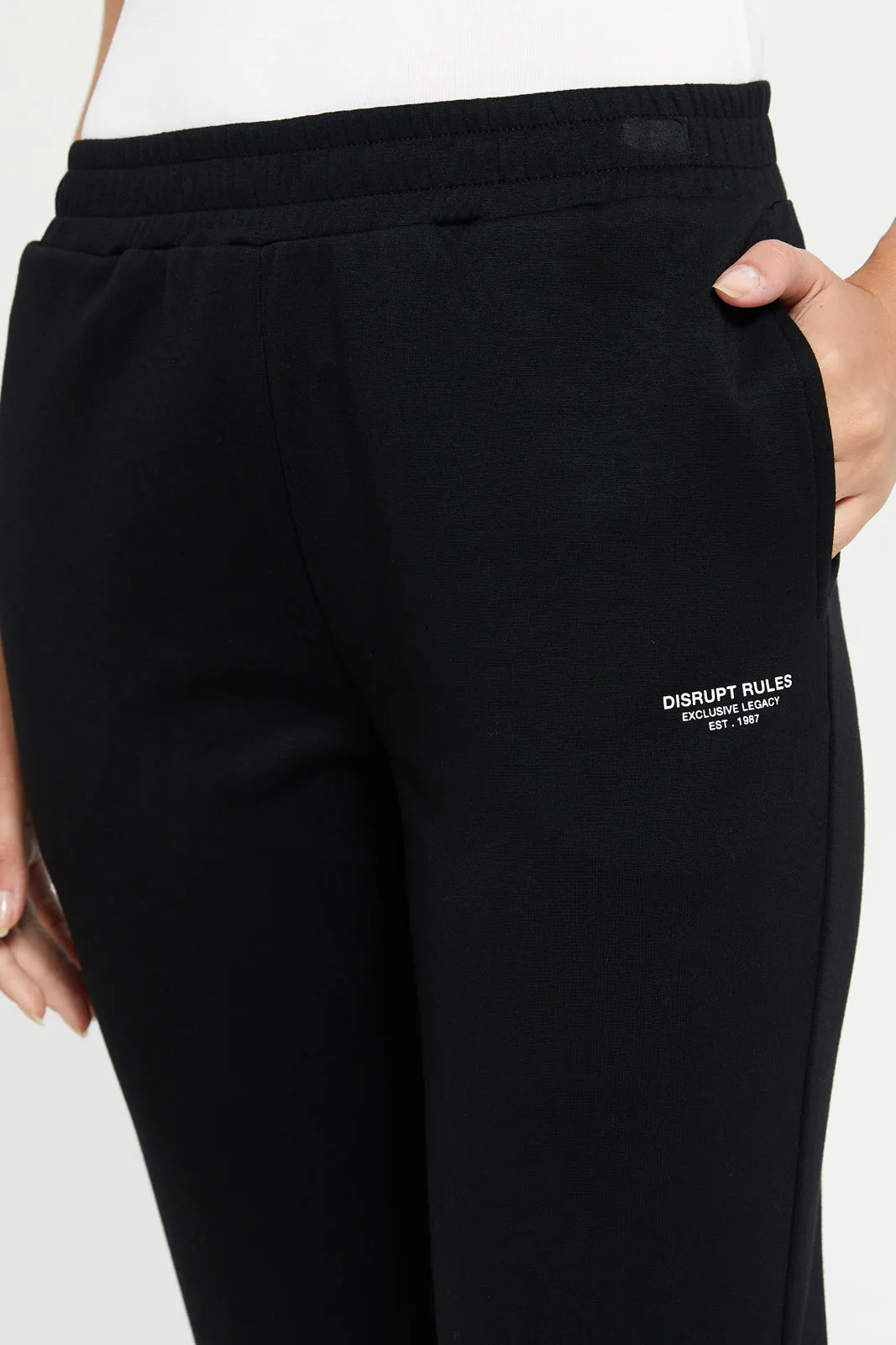 Women Black Placement Print Joggers