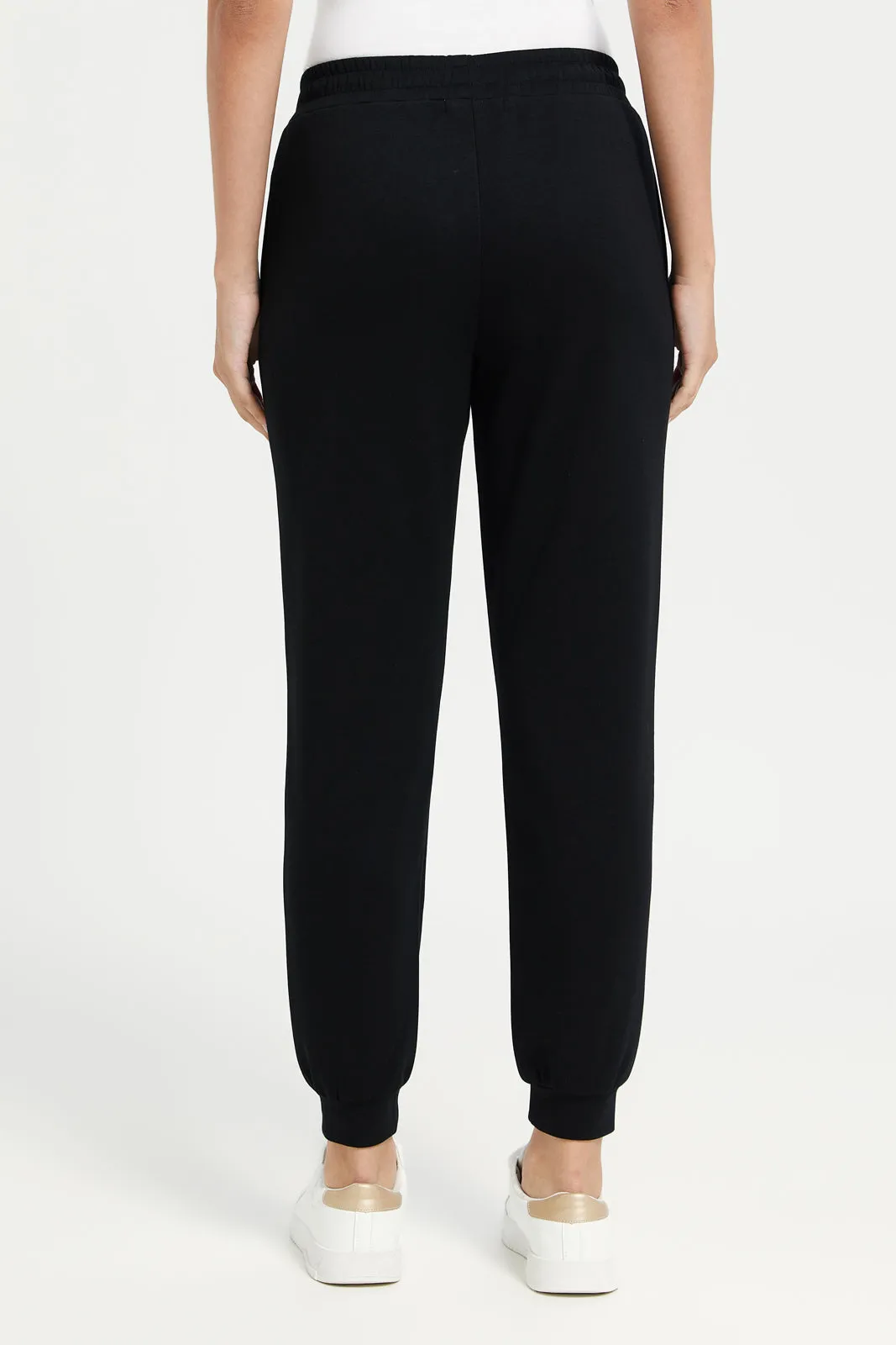 Women Black Placement Print Joggers
